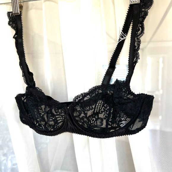 NWT Vintage Lou Bra from Paris France! Chantilly Lace With Bows Black 34B & 34C - Picture 7 of 14